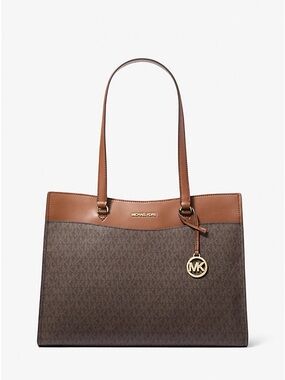 Michael Kors Brown Logo Tote with Gold MK Charm